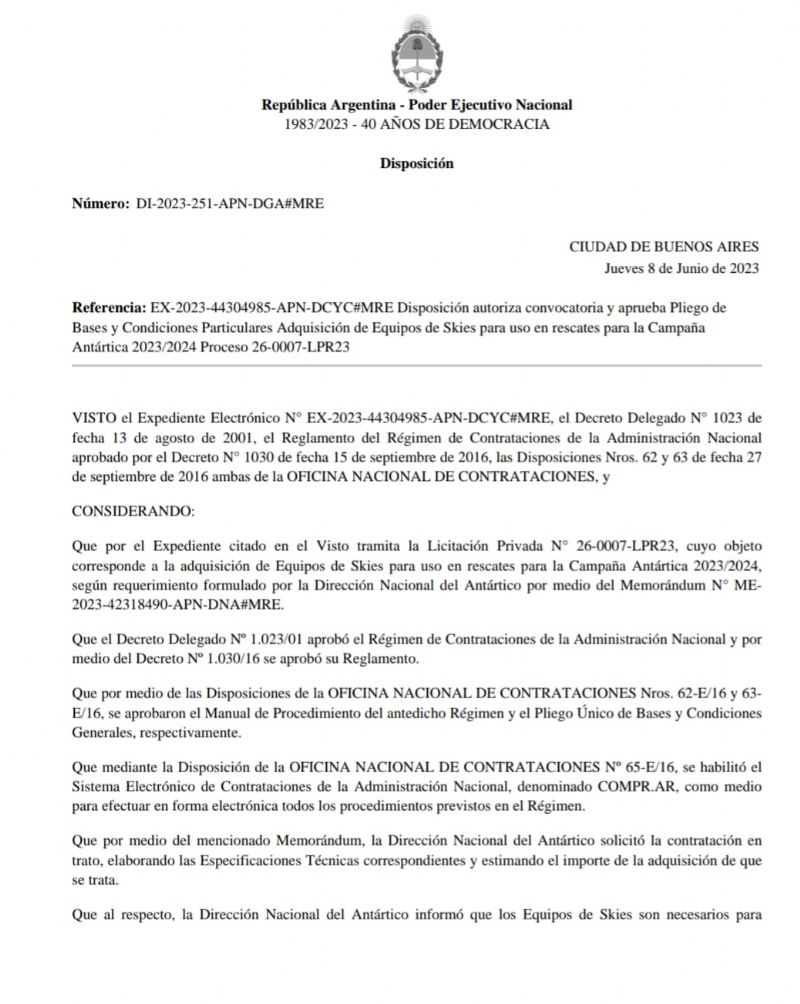 El objetivo de esta licitación, según detallan en el pliego al que accedió este medio, es para la campaña antártica 2023/2024.