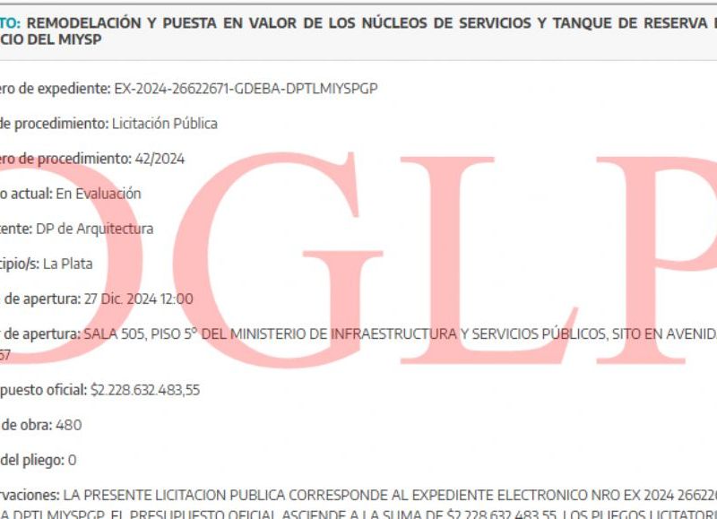 La millonaria obra, que tendrá un presupuesto oficial de $2.228.632.483,55. (Imagen: Diario  Gran La Plata) 
