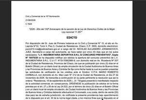 Edicto judicial: apertura del concurso preventivo de L.V. Indumentaria Deportiva S.R.L.