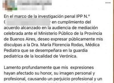La Plata: escrachó a una médica pediatra en redes sociales y la Justicia la obligó a retractarse públicamente
