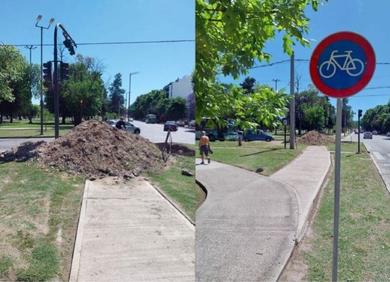Operarios de ABSA taparon una bicisenda, senda peatonal y rampa para discapacitados en la zona norte de la ciudad